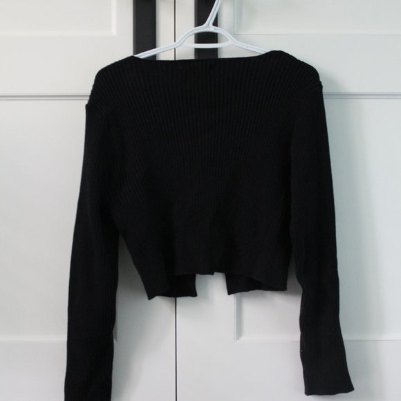 Shein Tie Front Rib-knit Cardigan - Picture 2 of 4